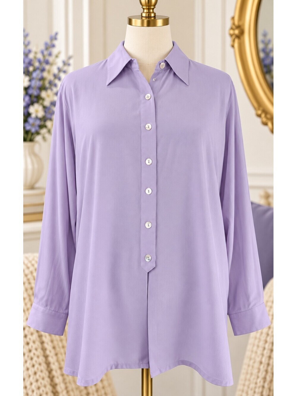 Dressbarn Woman 3X Lavender Purple Long Sleeve Button Front Tunic Blouse